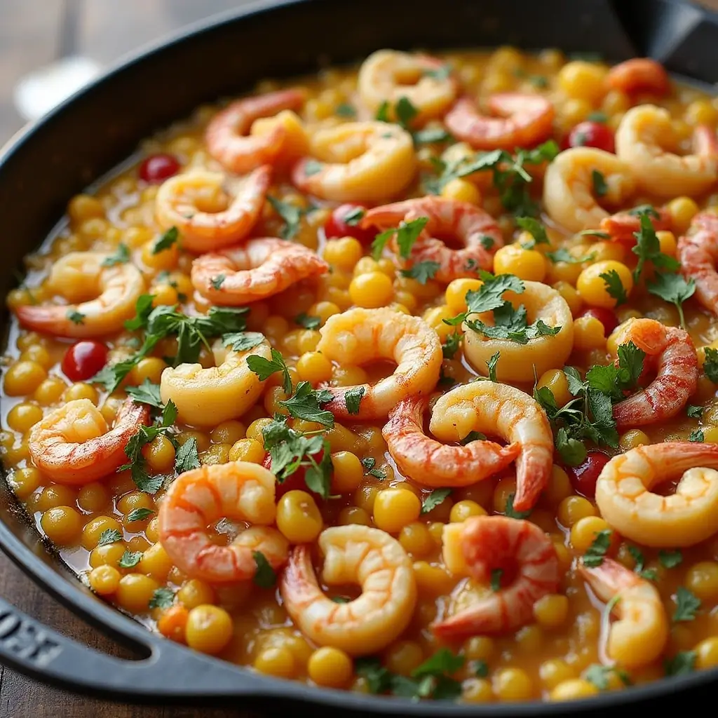 Fresh seafood ingredients including shrimp, mussels, clams, and squid arranged for an authentic seafood paella recipe