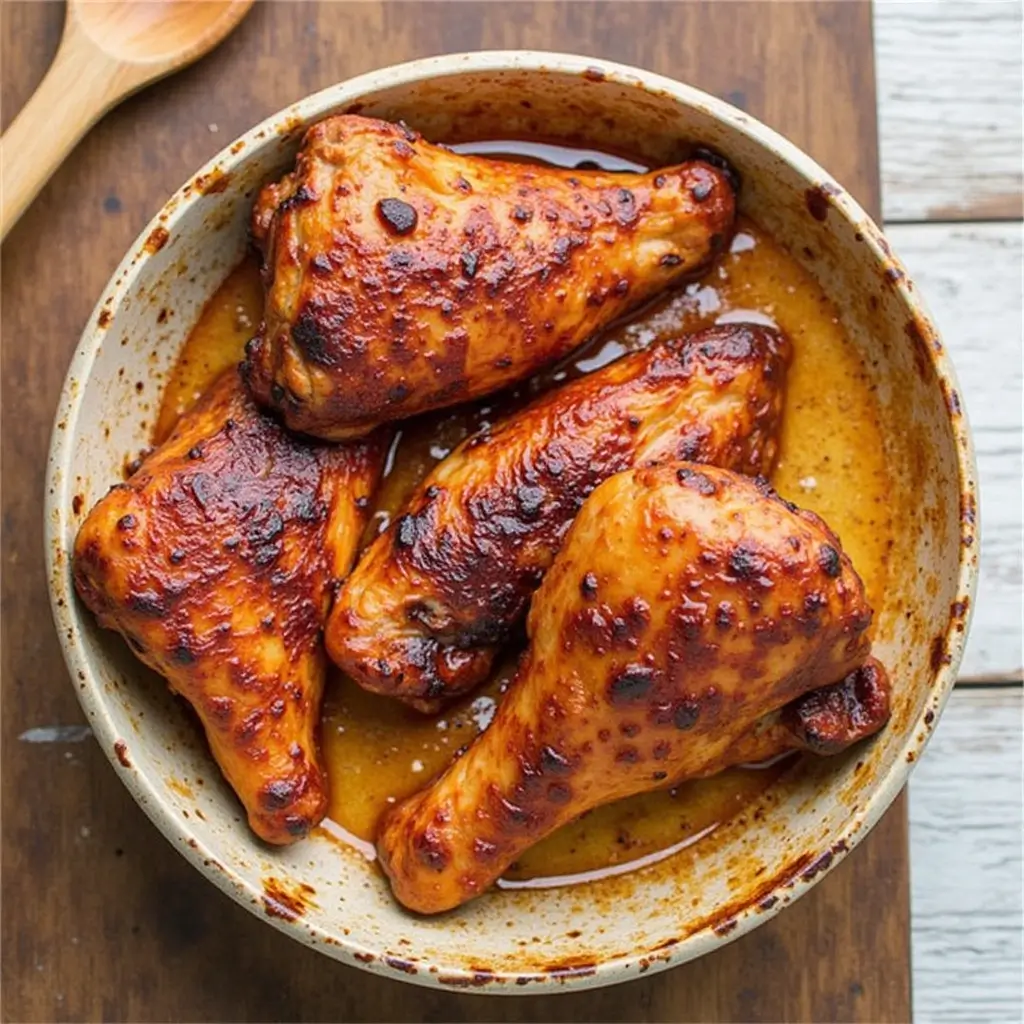 Close-up of juicy, tender BBQ chicken thighs after marinating and grilling
