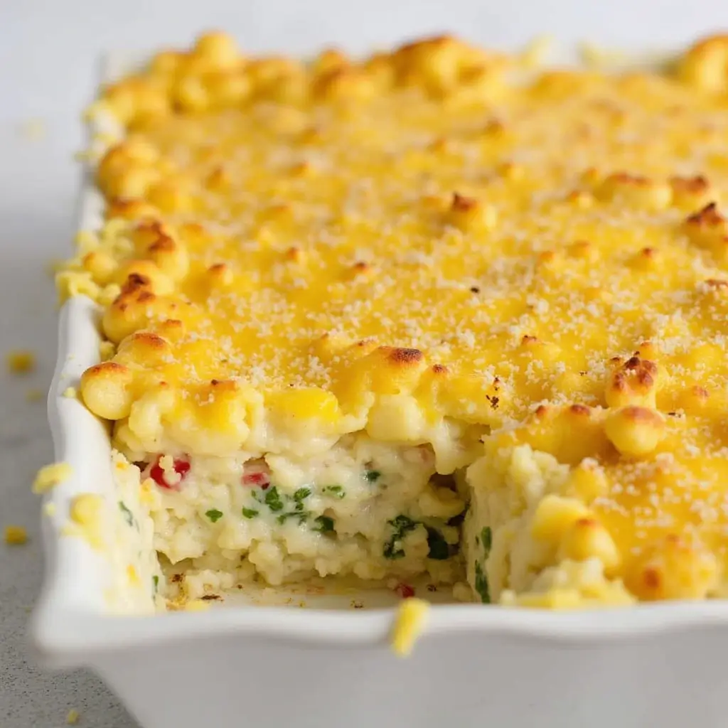 Homemade Old Fashioned Tuna Casserole with Cheesy Topping