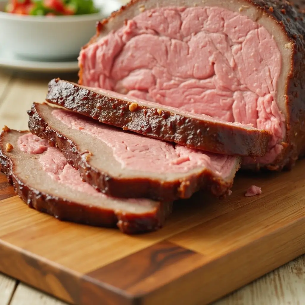 Perfectly roasted beef on a platter with vegetables and gravy, showcasing a tender and juicy roast beef recipe