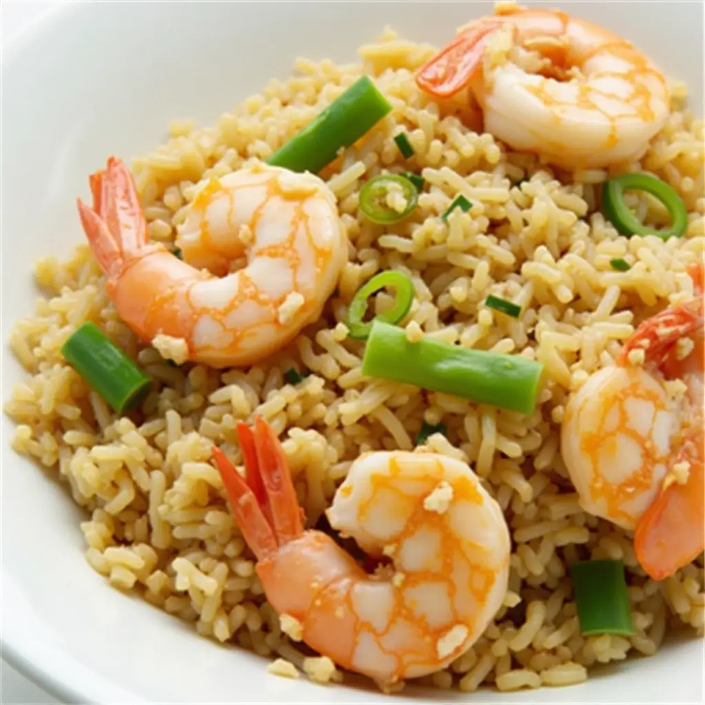 Shrimp Fried Rice in a Bowl with Vegetables and Shrimp