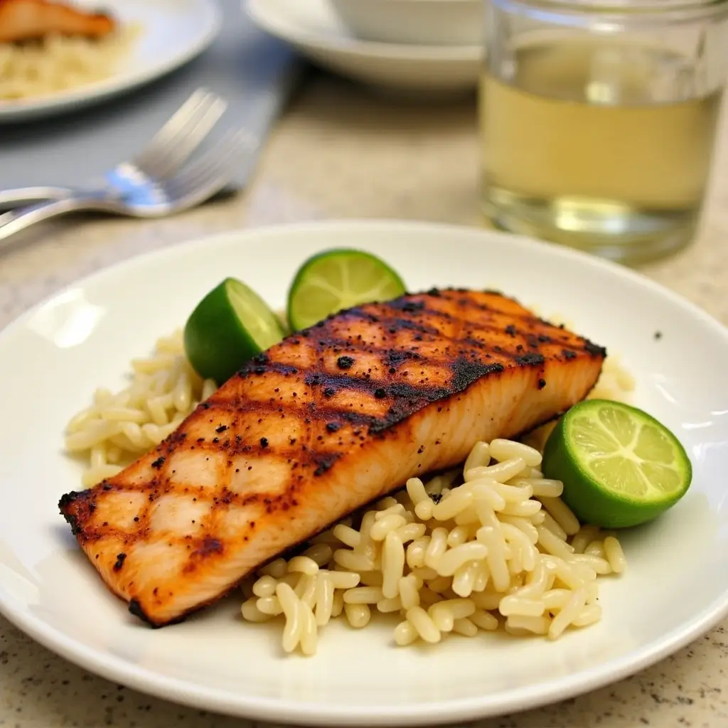 Perfectly Paired Grilled Salmon with Rice and Vibrant Side Dishes