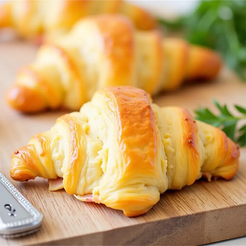 Baked Ham and Cheese Croissants Freshly Made at Home