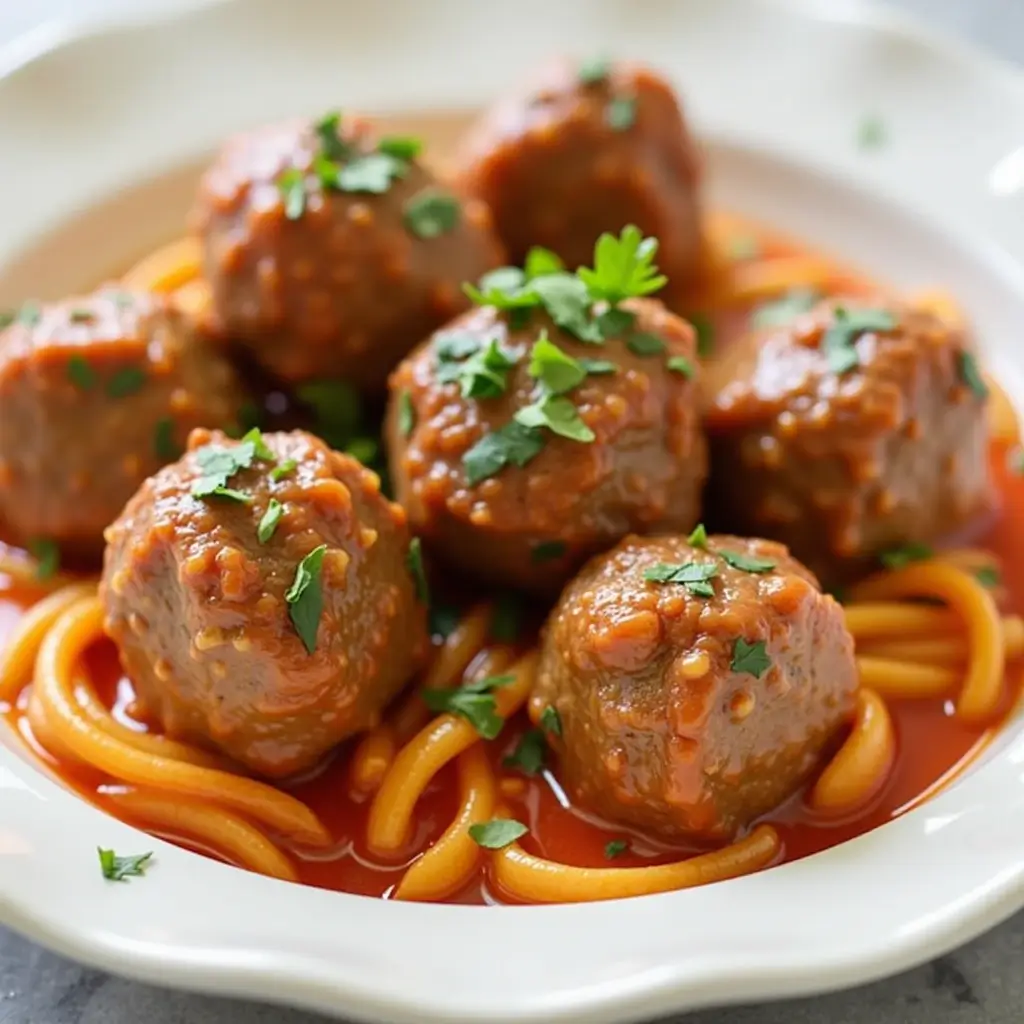 Classic Swedish meatballs recette with creamy gravy, mashed potatoes, and lingonberry sauce on a rustic plate.