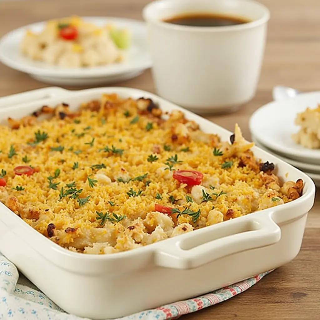 Classic Tuna Casserole Freshly Baked with Golden Cheese and Crispy Topping
