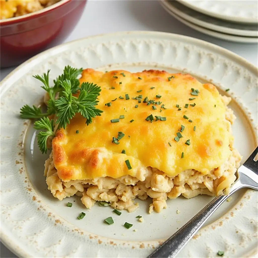 Golden, Creamy Classic Tuna Casserole Fresh Out of the Oven
