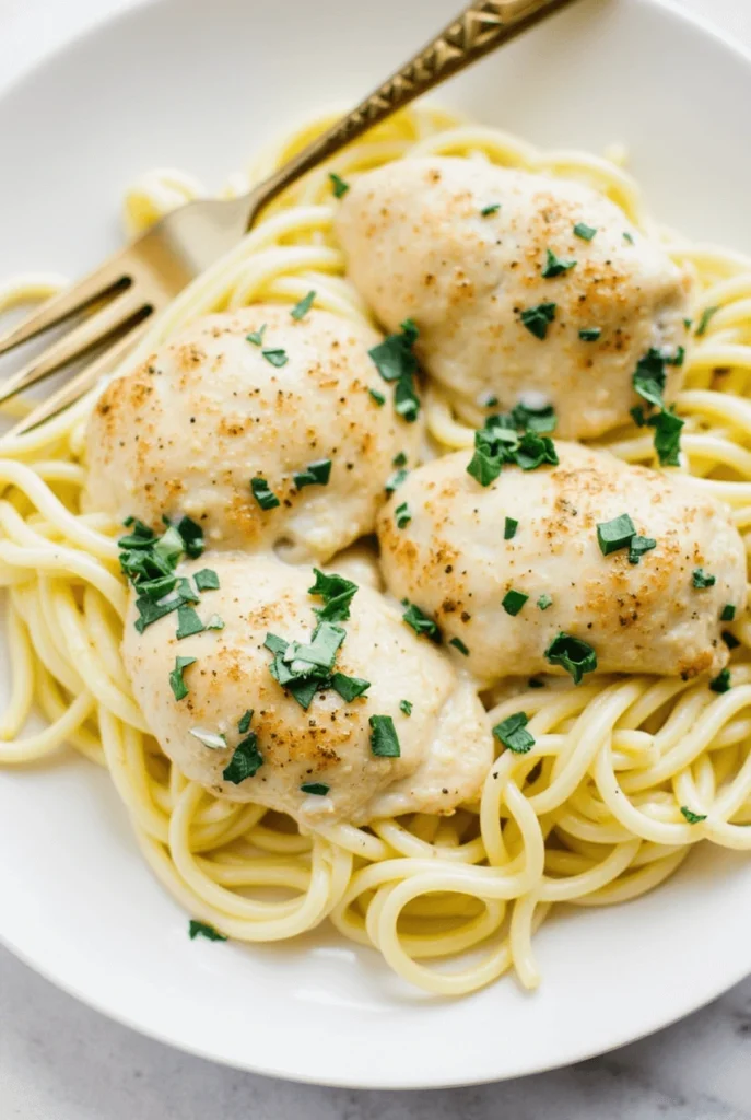 Creamy Blackened Chicken Alfredo on Fettuccine Pasta