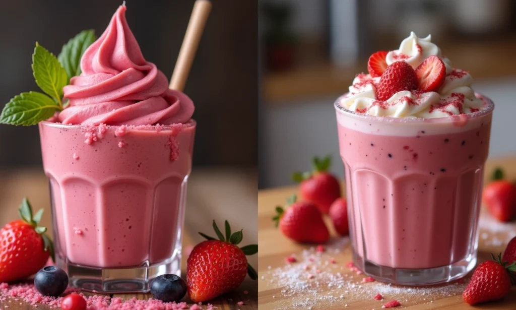 Ninja Creami machine with bowls of healthy smoothies and indulgent ice creams