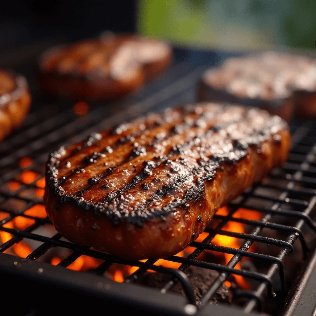 Barbecue grill with tools and meat ready to cook