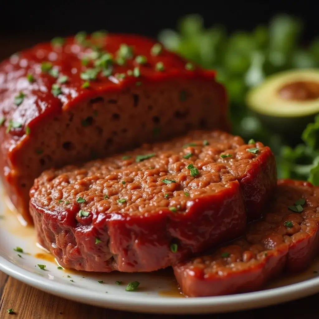"Homemade meatloaf fresh from the oven, sliced and ready to serve"